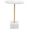 White Marble Geometric Accent Table with Gold Metal Rectangular Stand